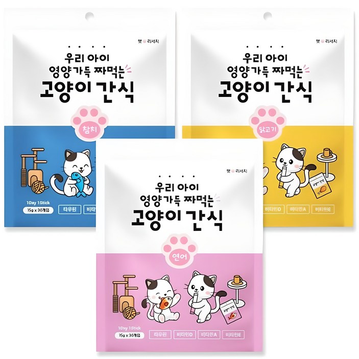 퐁츄르 짜먹는 고양이 간식, 참치+연어+닭고기, 15g, 90개