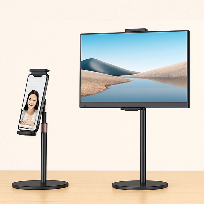 모니터 태블릿 스마트폰 폴드 2단 높이조절 스텐드 책상용 호환 거치대 360도 회전, 태블릿 모니터 2단 거치대, 1개