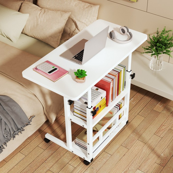 Kipnos 높이조절 이동식 3단 이동식침대테이블 사이드테이블 쇼파테이블 보조테이블 쇼파사이드테이블 미니테이블 티테이블 커피테이블, 화이트