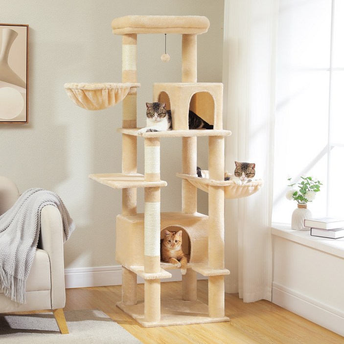 PAWZ Road 7단 대형 다색 패브릭 캣타워170cm 선인장 조형 숨숨집 2개+해먹+답 라운지