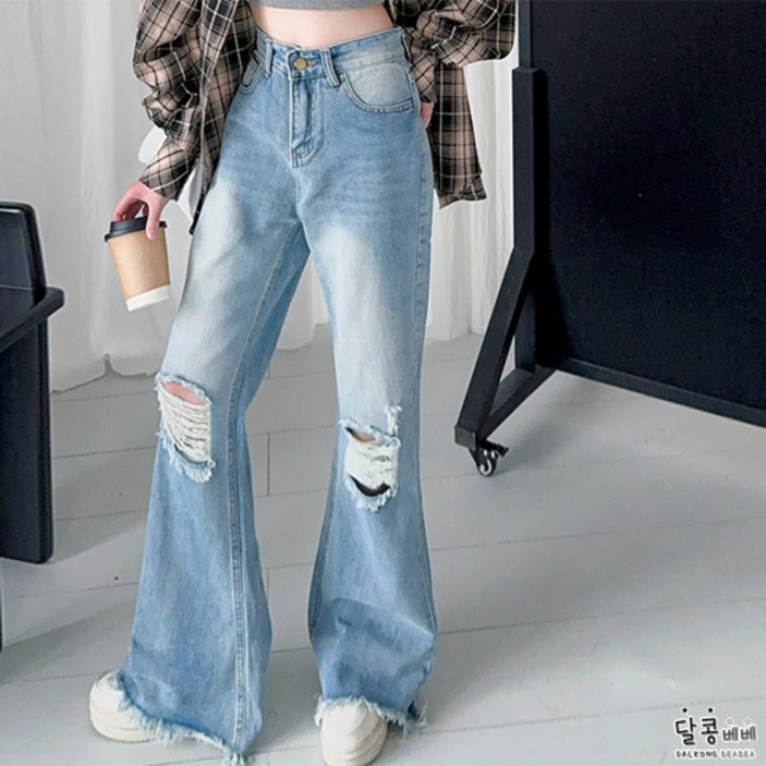 달콩베베 주니어 여아 세미와이드찢어진데님팬츠 초등학생 여름옷 최신트랜디바지 [M013]
