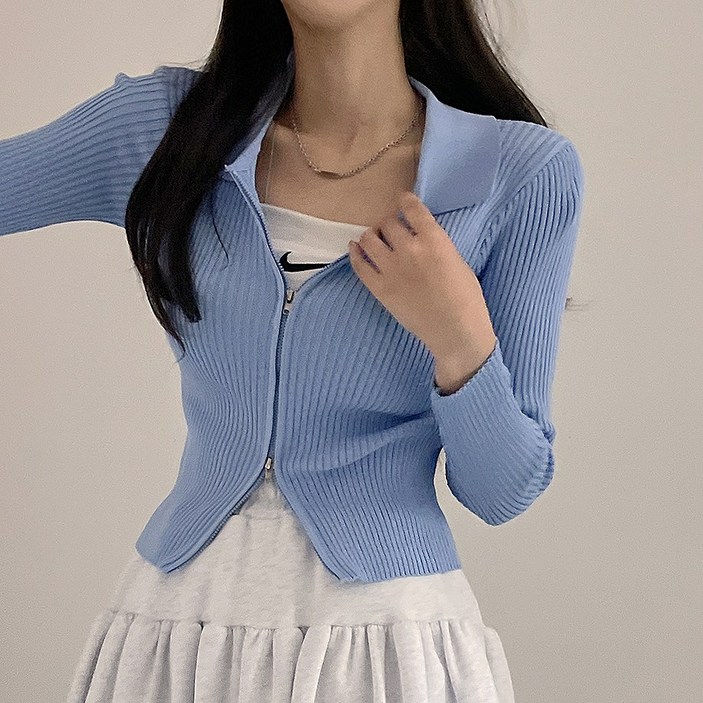 디데이뉴 코디에킥,,소프트 투웨이 카라 집업 골지 쫀쫀 스판 레이어드 포인트 집업 니트 부드러운 가디건 9color