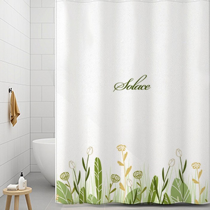 코팅블루 설치쉬운 무타공 방수 욕실 샤워커튼+커튼링세트, 1세트, 09.초록숨