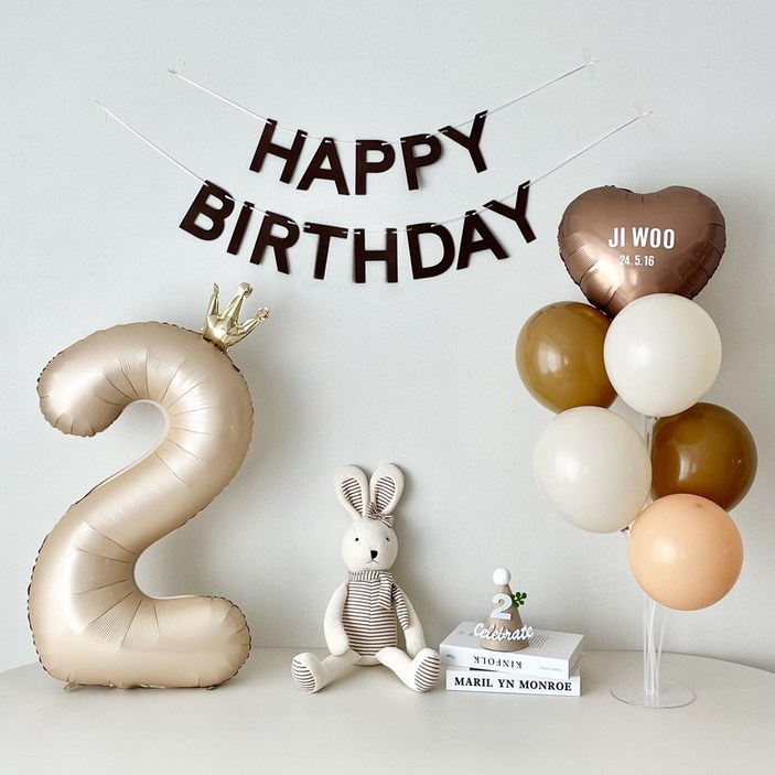 연지마켓 두돌 생일 파티 용품 세트 세 돌 풍선 생일상 레터링포함, 1세트