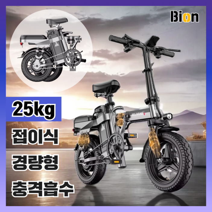 [바이온] 접이식 전기자전거 전동 배달 출퇴근 자전거 바이크 미니벨로 가성비, 기본형 30A(120km), 경량스틸