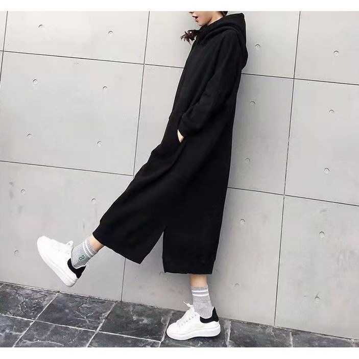 올씨마 여성 편안한 꾸안꾸 기모 후드 오버핏 면 롱 원피스 1875