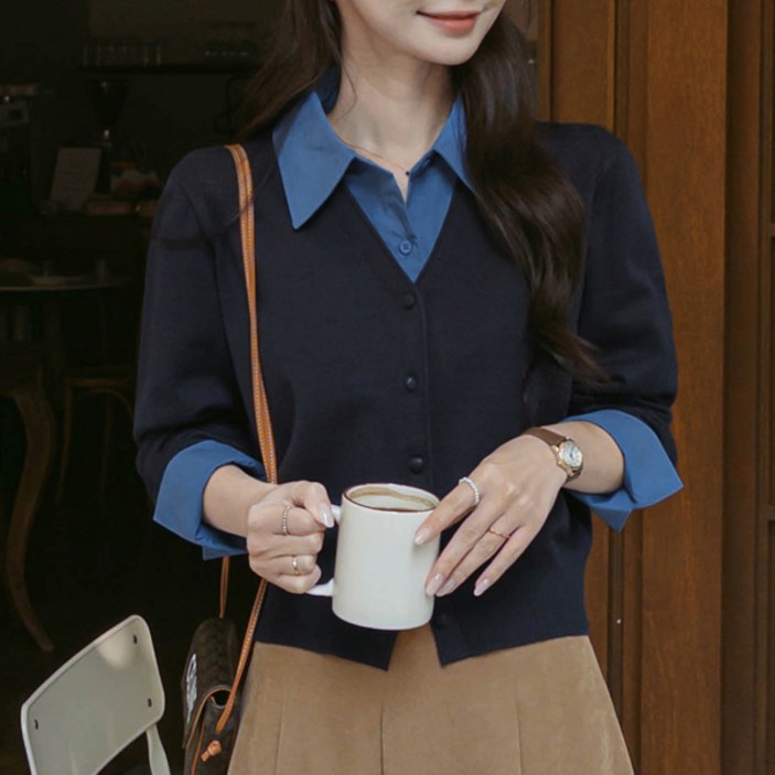 마이더스비 아진 셔츠 레이어드 니트