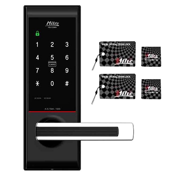 밀레시스텍 무타공 디지털 도어락 MI5200S 전자키 휴대폰걸이형 2개 스티커형