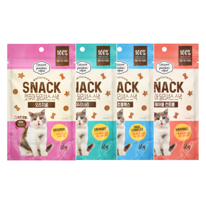 캣퓨어 고양이 딜리셔스 스낵 4종 세트, 혼합맛닭고기참치, 1세트