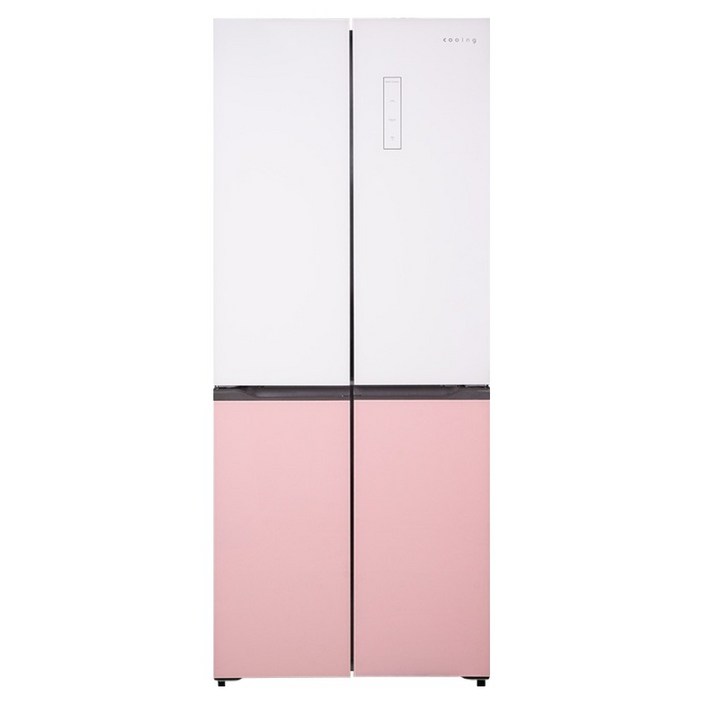 쿠잉전자 글램 글라스 대용량 418L 양문형 4도어 냉장고 방문설치, MD405GWP