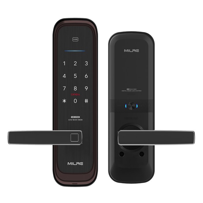 밀레시스텍 무타공 지문인식 스마트 손잡이 있음 도어락 ME-M58F