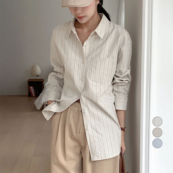 아피나르 여성용 스트라이프 옥스퍼드 셔츠