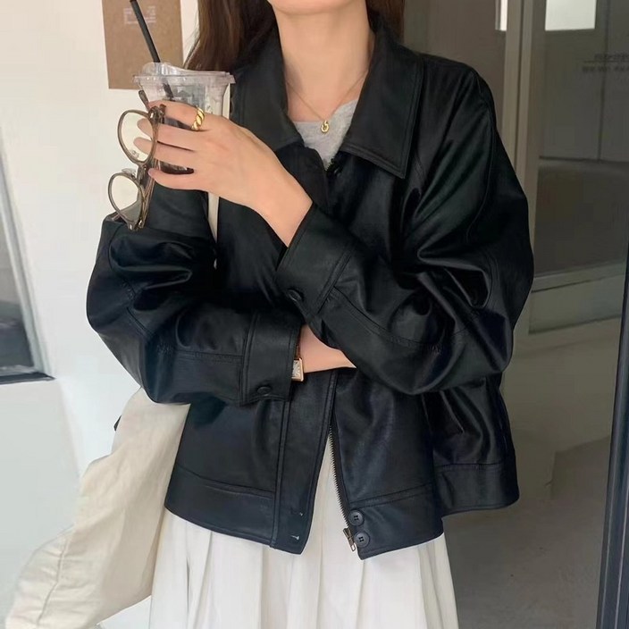 타니즈 여성용 롯트 나그랑 PU가죽 카라넥 집업 레더자켓