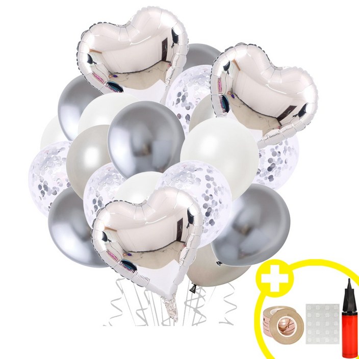 하트스타 파티 은박풍선 크롬메탈 혼합풍선 발표회 인생샷 포토존 연출템 15옵션 파티용품세트 에브리띵스마일 1168, 1세트, 하트 실버