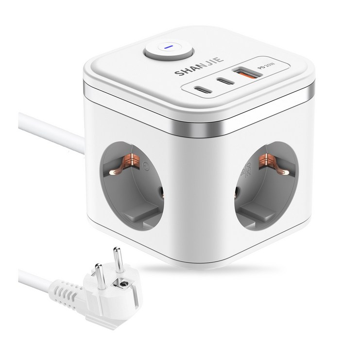 큐브 멀티탭1.8M C타입2개 Typec2USBA PD20W , 3구 고용량 멀티탭MINI 멀티탭 16A, 3680W, 1개, 하양, 180cm