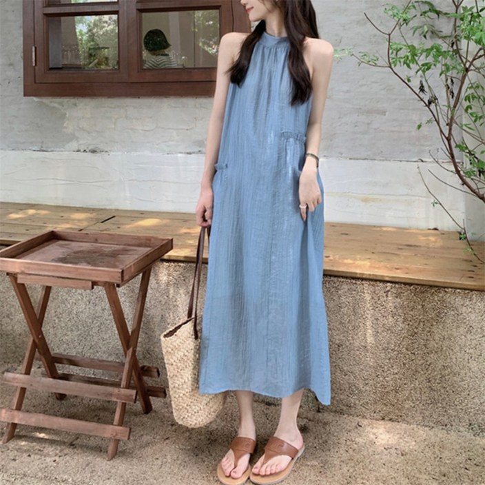 니즈플리 링클 민소매원피스 여성스러운원피스 A라인원피스 바캉스원피스 솔리드원피스