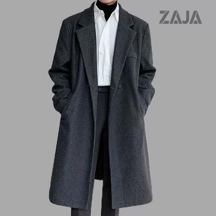 ZAJA 남성용 겨울 코트 모직 따뜻한 기모 정장 코트