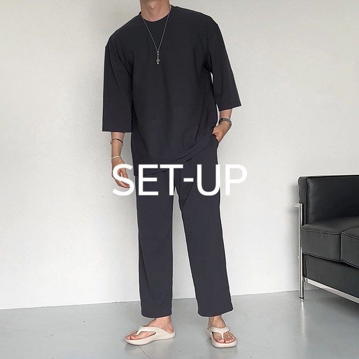 치트키 버블리 링클프리 스판 7부 티셔츠 + 스판 팬츠 셋업