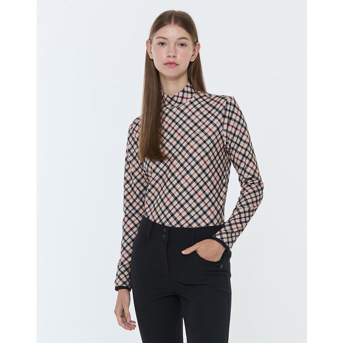 23FW populet베이지 체크 긴팔티셔츠 WNTS3D903I2
