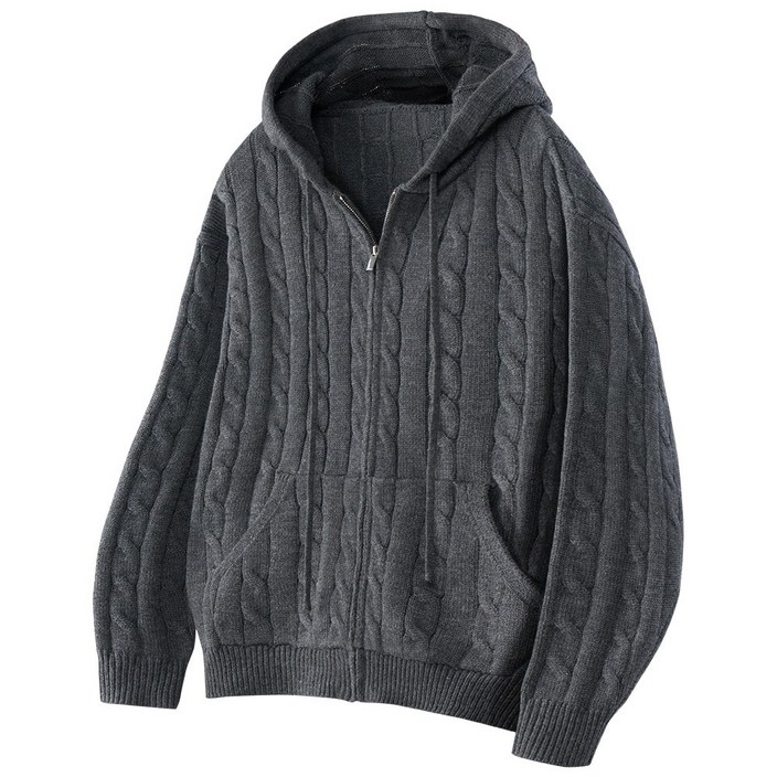 팀스핏 남성용 오버핏 꽈배기 니트 후드집업 3Color