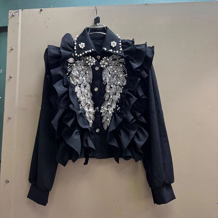 플라워 프릴 보석 큐빅 트롯 무대 공연 반짝이 진주 럭셔리 블라우스