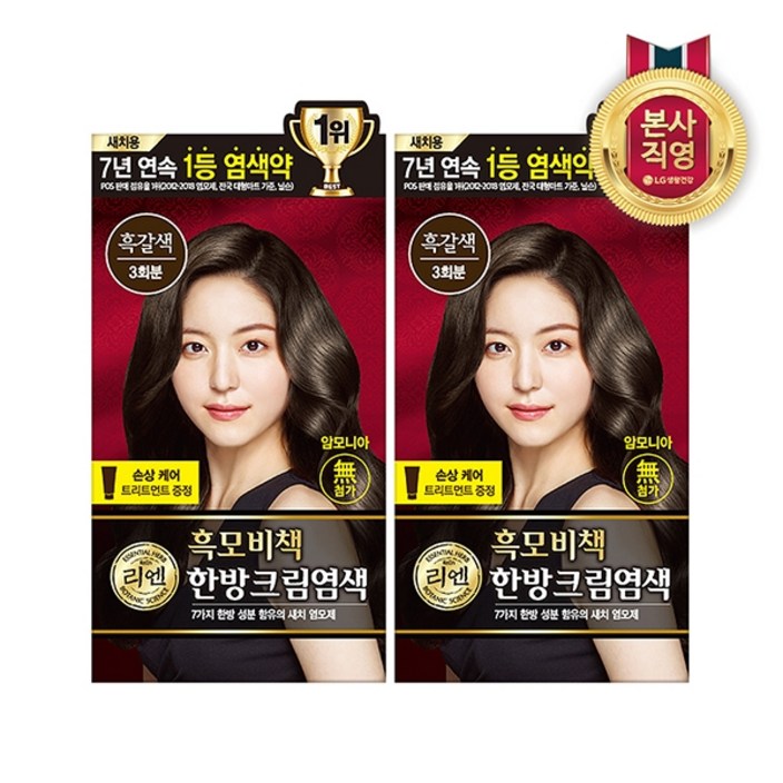 LG생활건강 리엔 흑모비책 크림 염색약 120g 흑갈색 x 2개