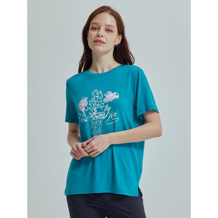 올리비아하슬러 씨그린 썸머쿨링소재 라운드넥 플라워 티셔츠 OHCMTS903