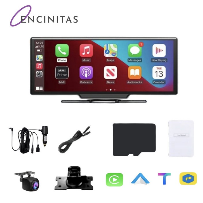 ENCINITAS 카플레이 안드로이드 오토 모니터 차량 올인원 내비게이션 블루투스 블랙박스, 단일상품, 64GB