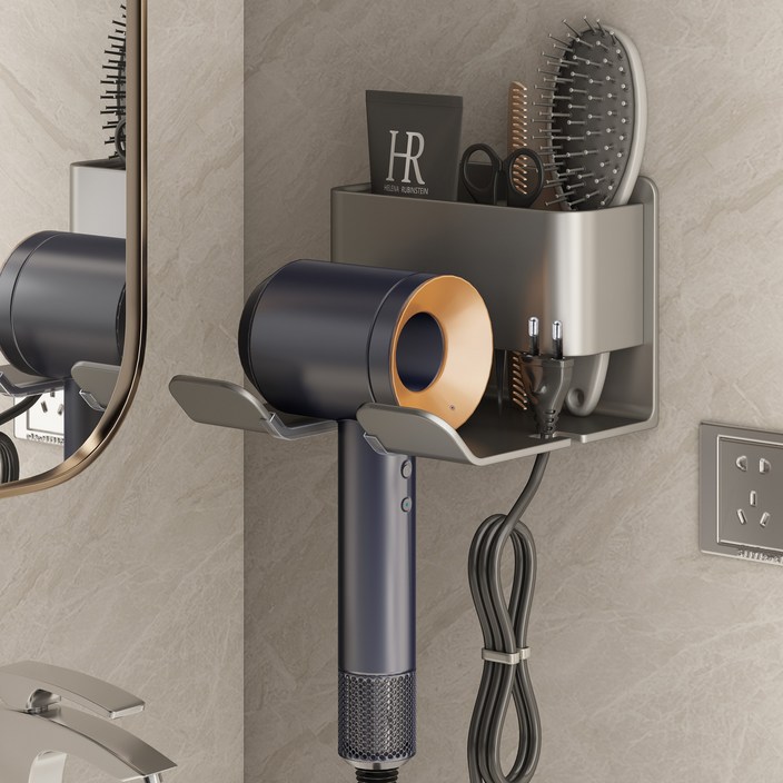 에스위두 무타공 수납형 강력접착 드라이기 거치대, 그레이, 1개