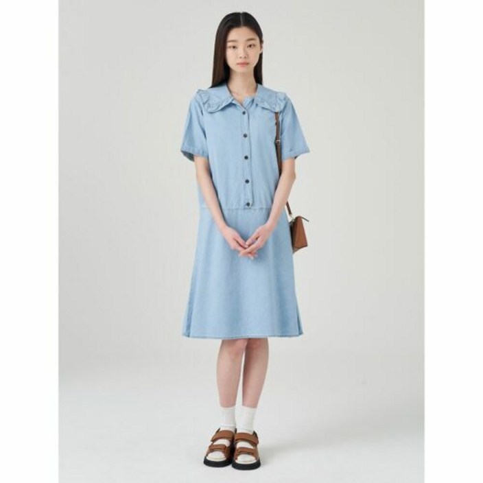 8번정가199000원빈폴레이디스 빅 러플 칼라 데님 원피스 스카이 블루 BF2371O06Q