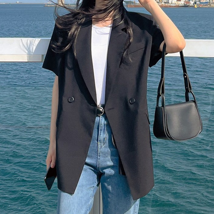 (초특가 고퀄리티)(국내 자체 제작)(당일 발송) 엘린 더블 원버튼 반팔 여름 자켓