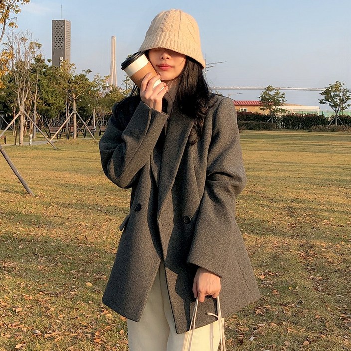 국내 자체 제작 이벨 모직 누빔 안감 더블 원버튼 자켓