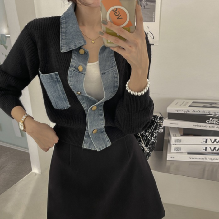 다바걸 벤듀데님배색가디건 1194240