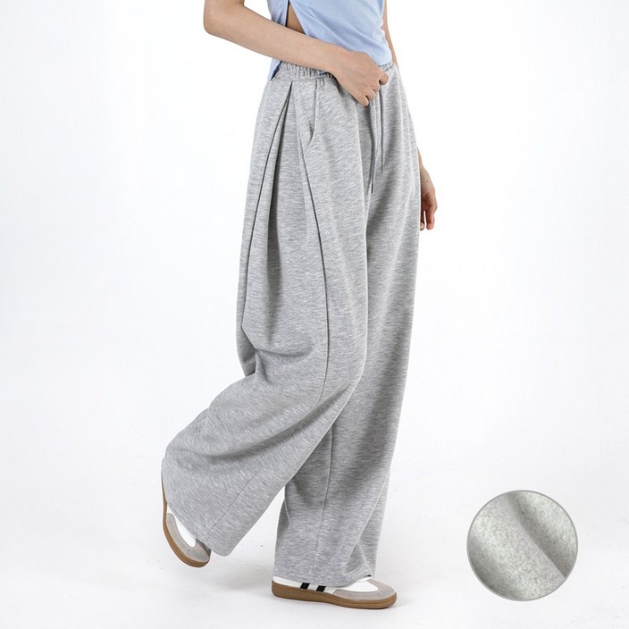 오버나인 여자 여성 겨울용 피치기모 숏롱기장 핀턱 와이드 트레이닝 바지 팬츠