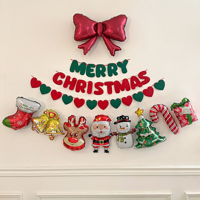 파티몬 크리스마스 리본 산타 가랜드 풍선, 하트미니벌룬8P 세트, 1개