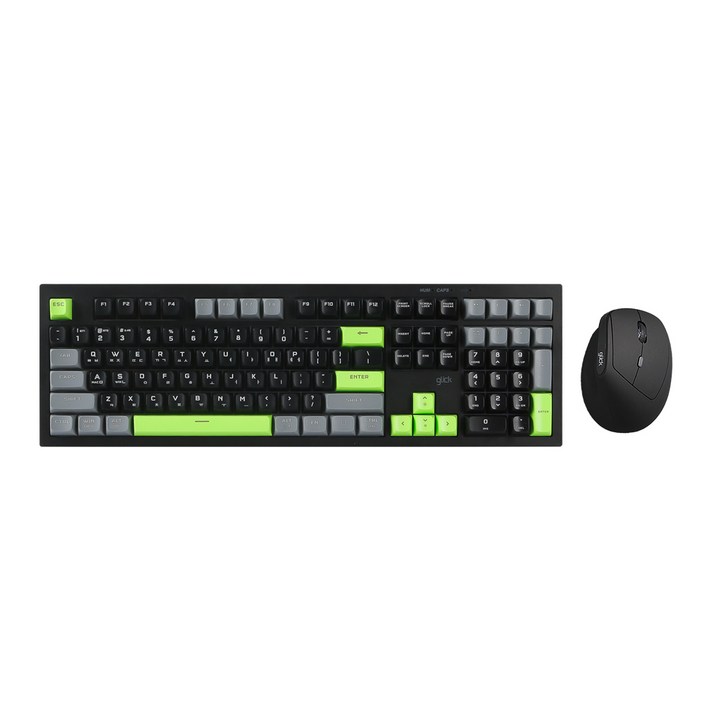 지클릭커 오피스프로 사일런스 무소음 무선 블루투스 108키 키보드 버티컬 마우스 세트, 일반형, 포커그린, WMK600 108키