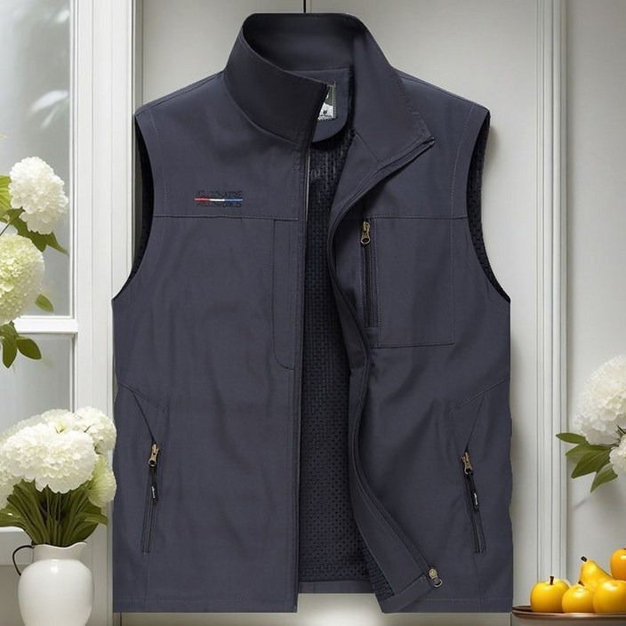 POMTOR 가을 남성 캐주얼 루즈핏 스탠딩 칼라 빅사이즈 야상 속건 베스트