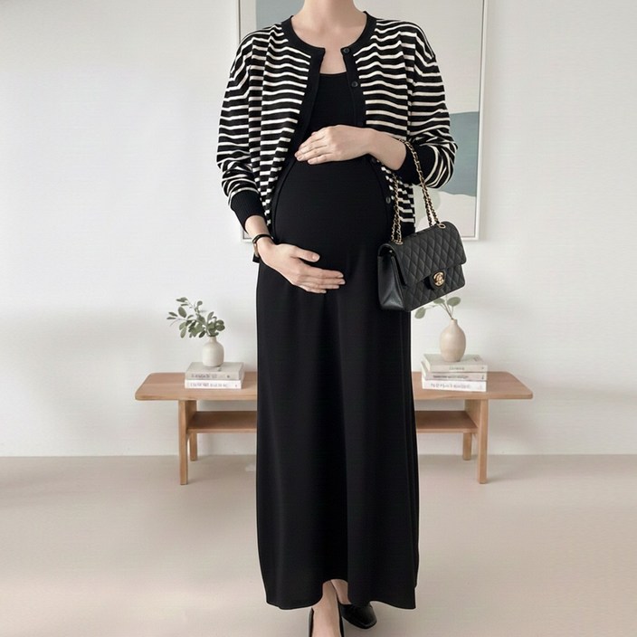 당일출고 수엠W 임산부 하객룩 여행룩 민소매 니트 원피스 가디건 세트 C08 니트스트세트