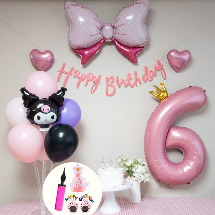 연지마켓 쿠로미 마이멜로디 키티 시나모롤 산리오 생일풍선 파티세트, 쿠로미 숫자세트 6 연지마켓 쿠로미 마이멜로디 키티 시나모롤 산리오 생일풍선 파티세트, 쿠로미 숫자세트 6