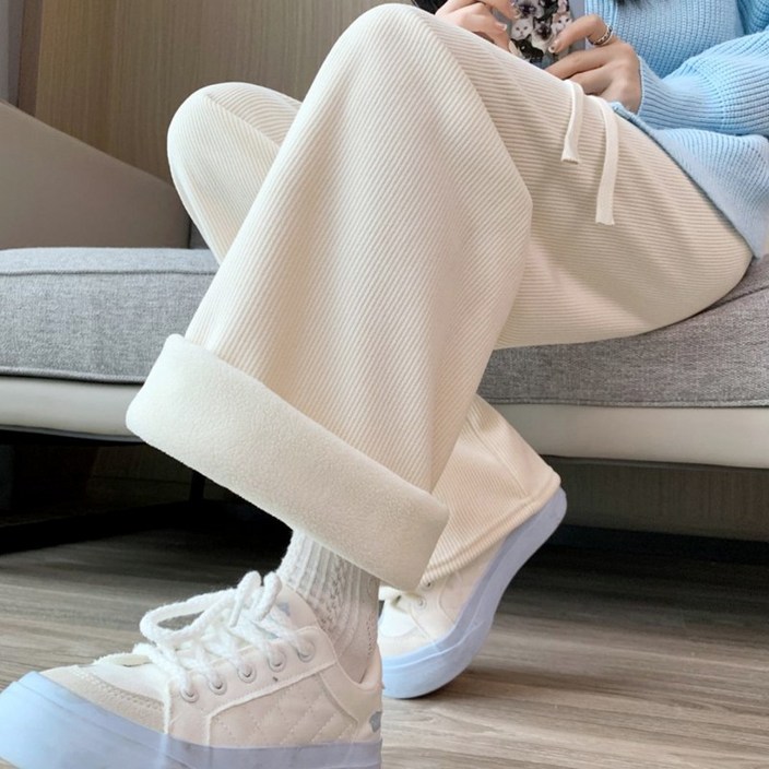 허블리 여성 겨울 와이드 밴딩팬츠 안감 기모 바지