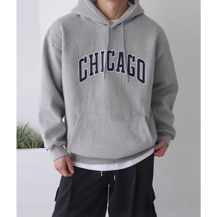 안유 남성 데일리 시카고 레터링 캐주얼 후드티