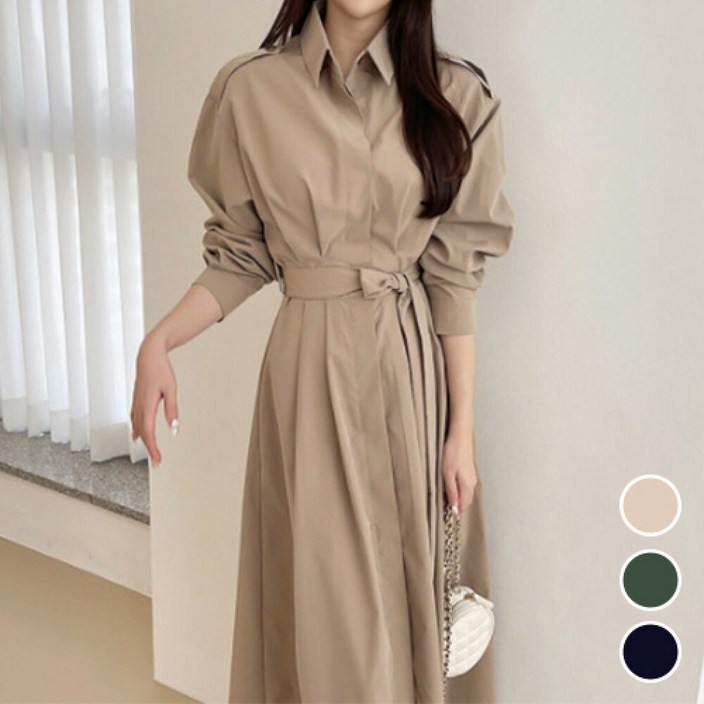 러블리아미에 웨하스 트렌치 벨트 롱 원피스 3color