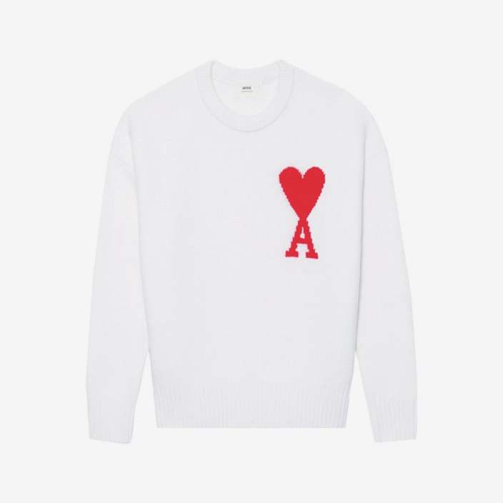 Ami Paris 아미 빅 하트 로고 오버사이즈 인타르시아 스웨터 화이트