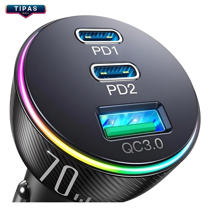 티파스 조이룸 초고속 차량용 3포트 시거잭 충전기 C타입 70W PD3.0QC3.0 티파스 조이룸 초고속 차량용 3포트 시거잭 충전기 C타입 70W PD3.0QC3.0