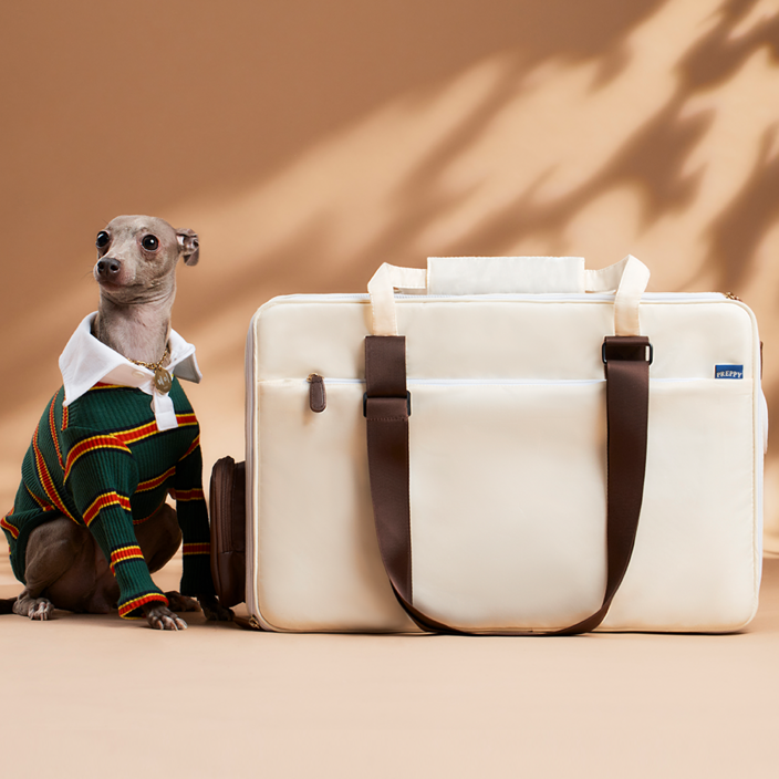 프레피펫 강아지 가방 탄탄백  어깨끈세트 ,쿠션, 브라운