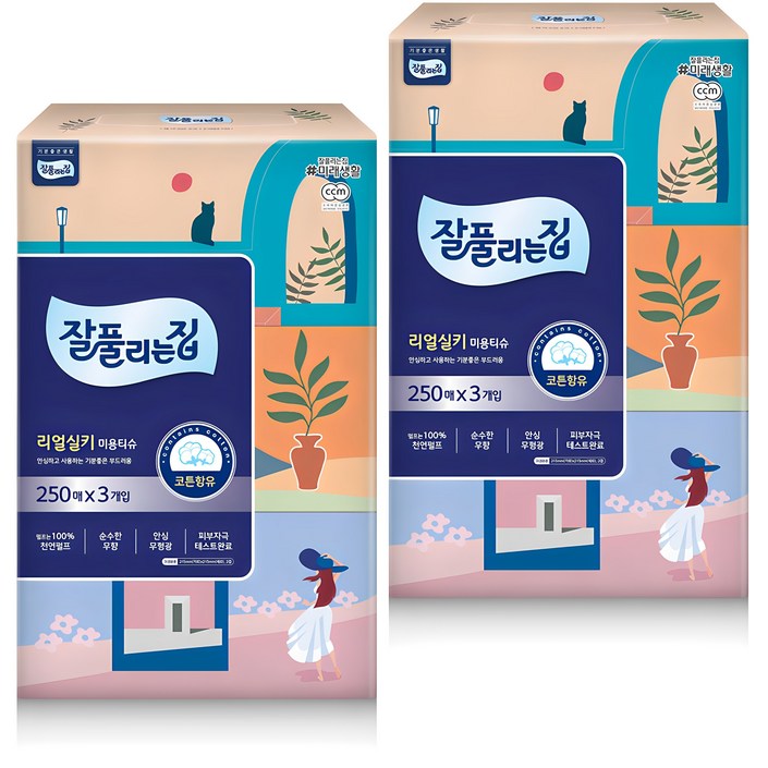 잘풀리는집 리얼실키 미용티슈 2겹, 250매, 6개