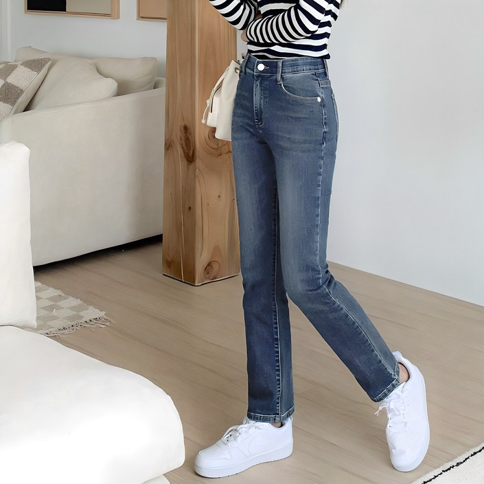 클로니아 여성용 기본템 워싱 스판 일자 데님 팬츠 cs201205