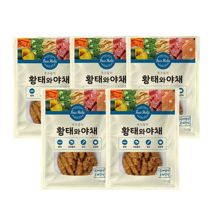 후코홀릭 강아지 간식, 혼합맛황태야채, 120g, 5개