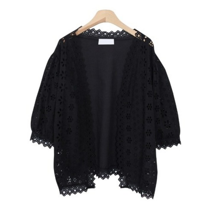 린다샵 여성용 헤미우 펀칭 레이스 노버튼 반팔 자켓 JK4076K25