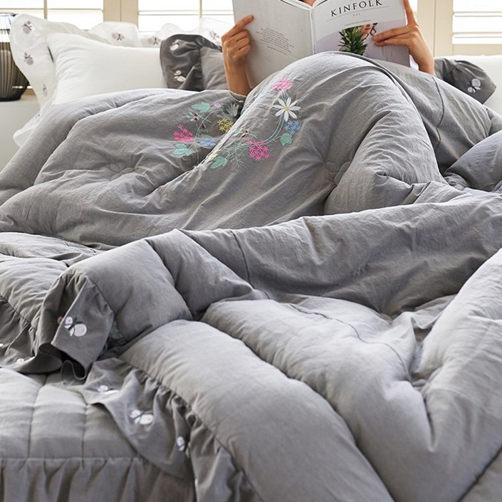 류금숙 여자의정원 광목 워싱 자수침구 차렵이불 롱 침대커버세트